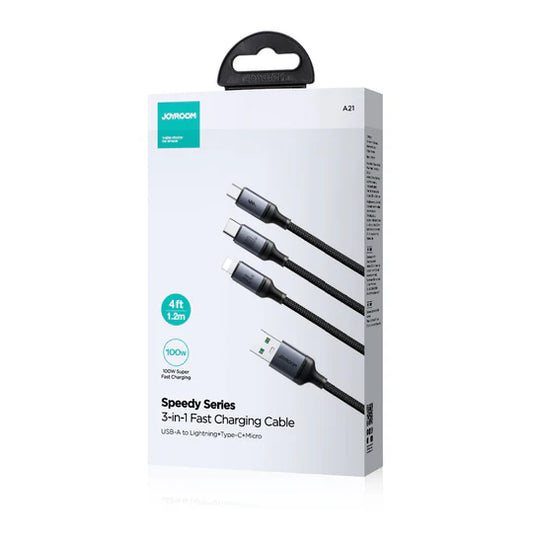 JOYROOM SA21-1T3 Speedy Series 100W 3-in-1 Fast Charging Cable