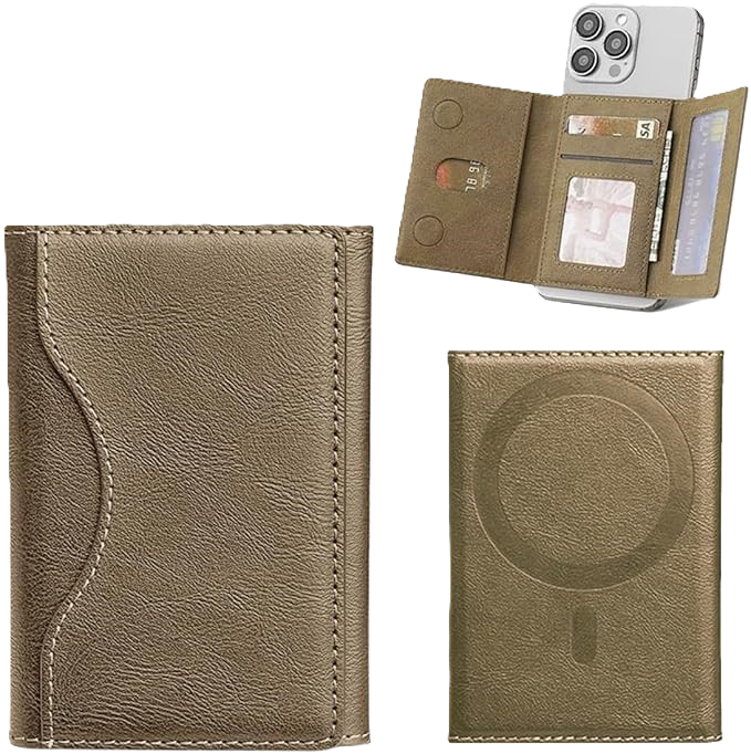 Magnetic Leather Wallet Stylish Trifold Compatible with all iPhone and any magsafe case , Luxury Design, Slim Stylish Leather Case Easy to Carry