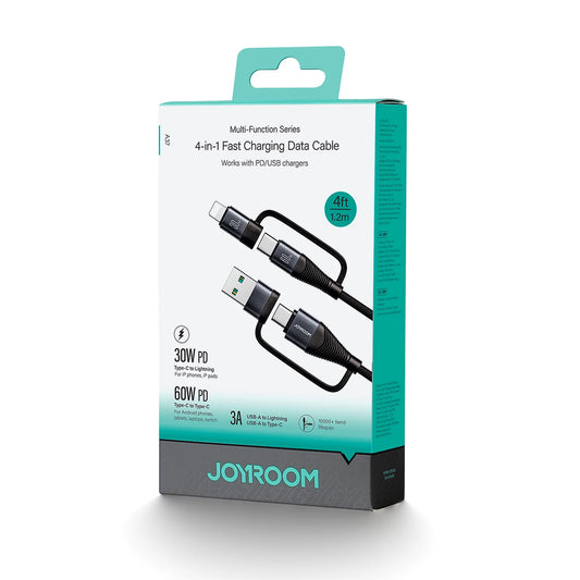 JOYROOM SA37-2T2 60W 4-in-1 Fast Charging Data Cable (USB-A+Type-C to Lightning+Type-C/Type-C to Lightning+Type-C) 1.2m-Black