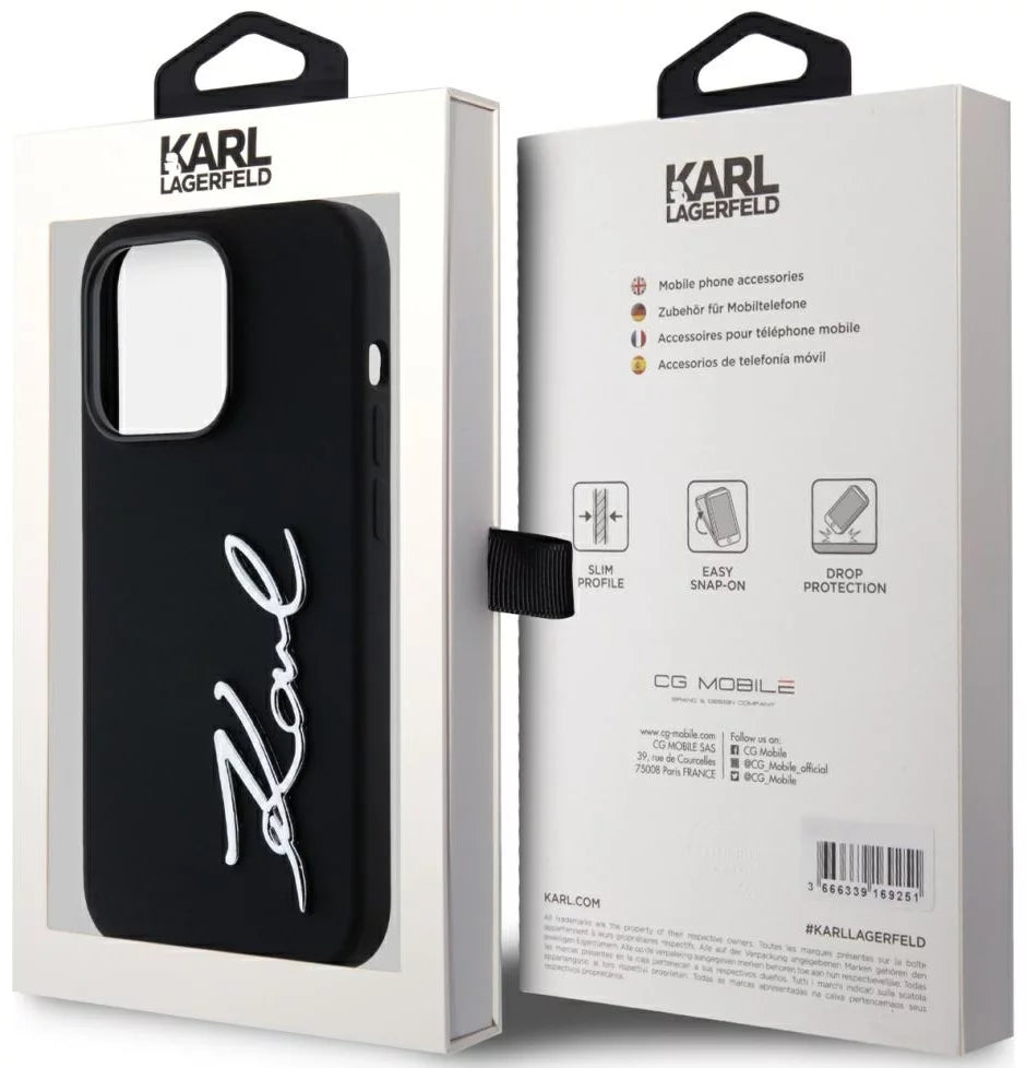 Karl Lagerfeld Silicone Metal Script Logo Case for iPhone 16 ProMax