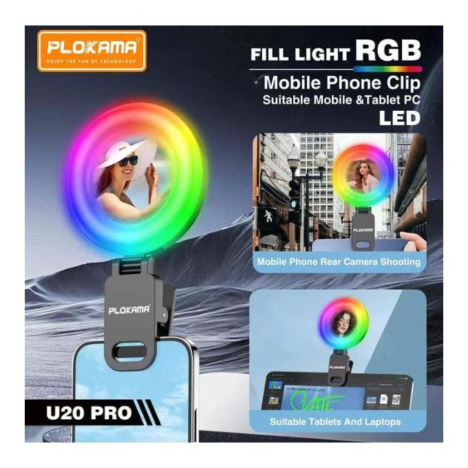 PLOKAMA U20 PRO Selfie Mirror with RGB LED Ring