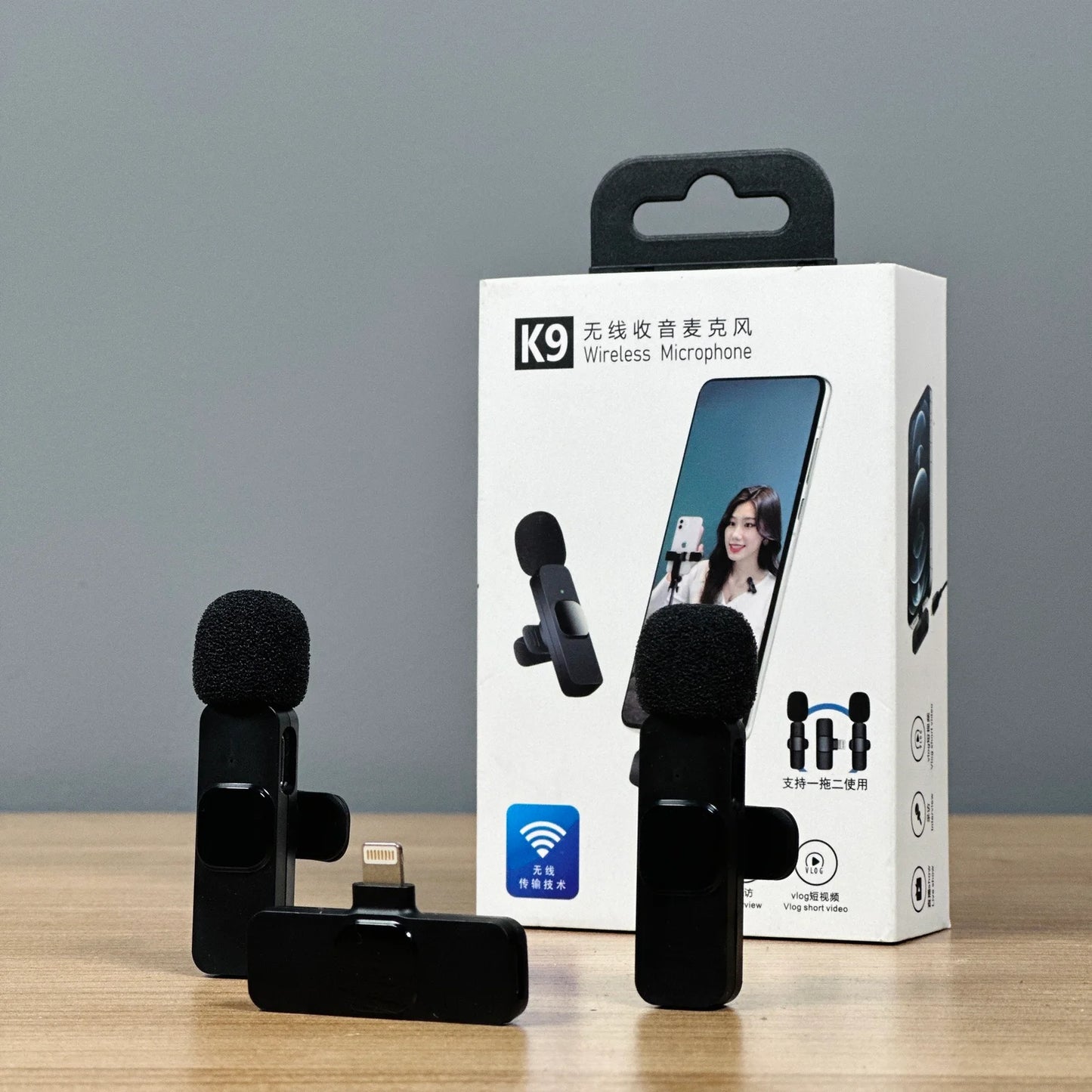 K9 Dual Wireless Microphone, Mini Portable Recording Microphone with Receiver