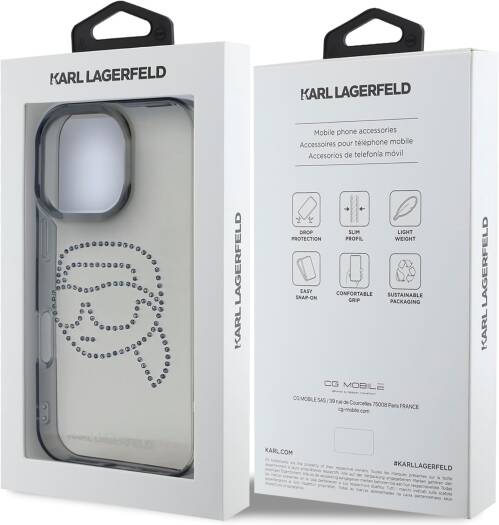 Karl Lagerfeld IML Hard Case with Rhinestones Karl Logo for iPhone 16 Pro Max