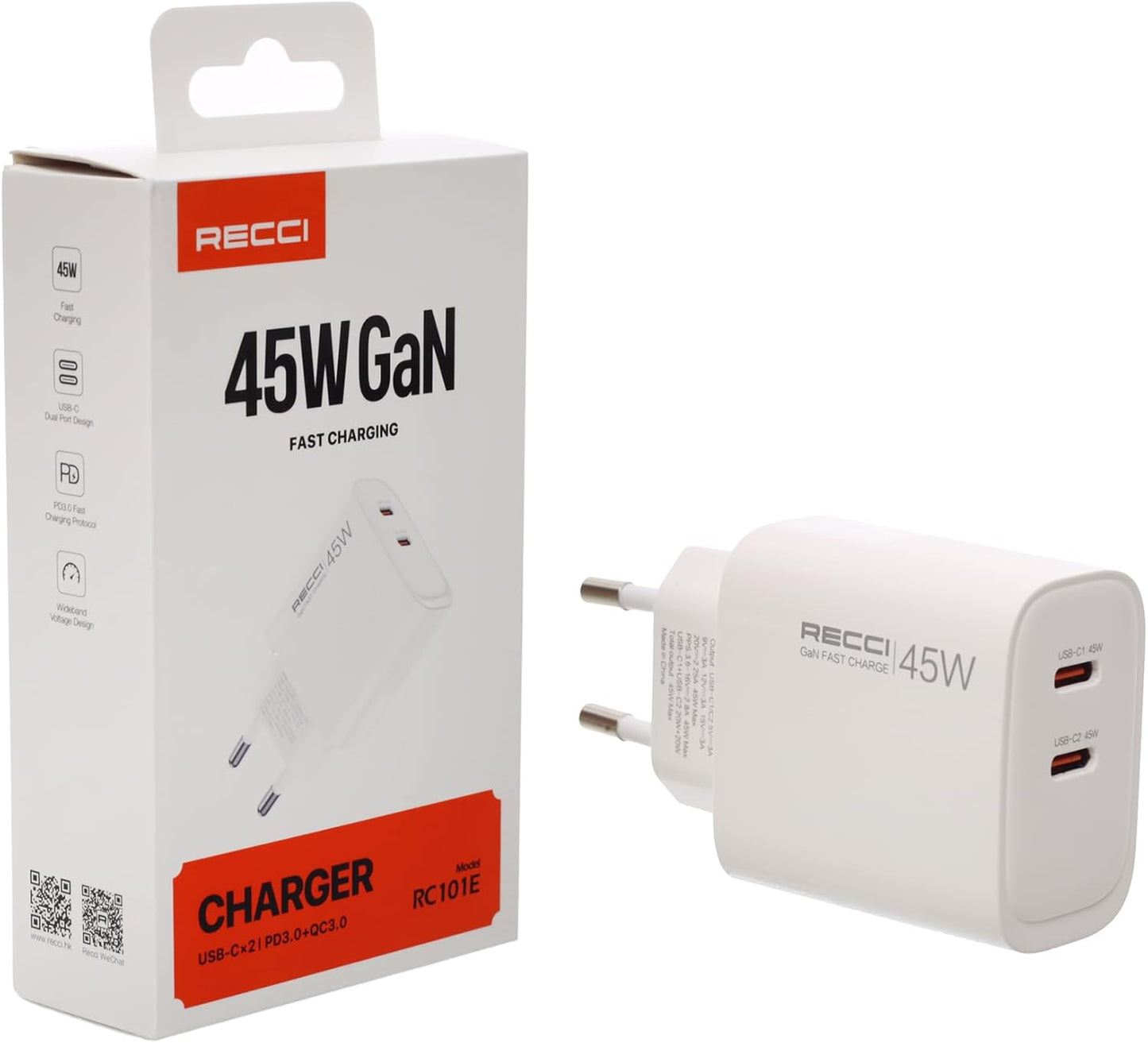 Recci charger 45W 2 type-C Port For iphone 17