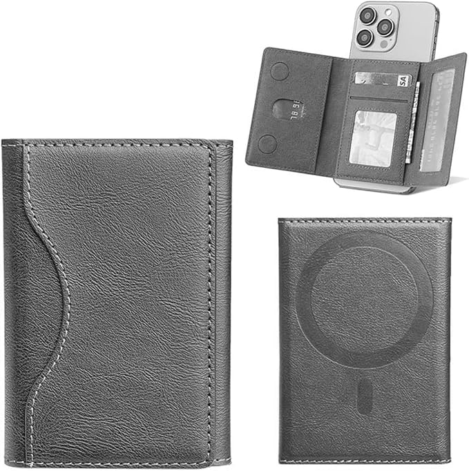 Magnetic Leather Wallet Stylish Trifold Compatible with all iPhone and any magsafe case , Luxury Design, Slim Stylish Leather Case Easy to Carry