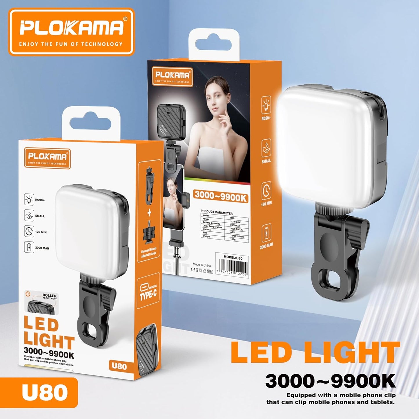 PLOKAMA U80 LED RGB Mobile Phone Light - Video Photography - Mini for Mobile Phones for Professional Photography
