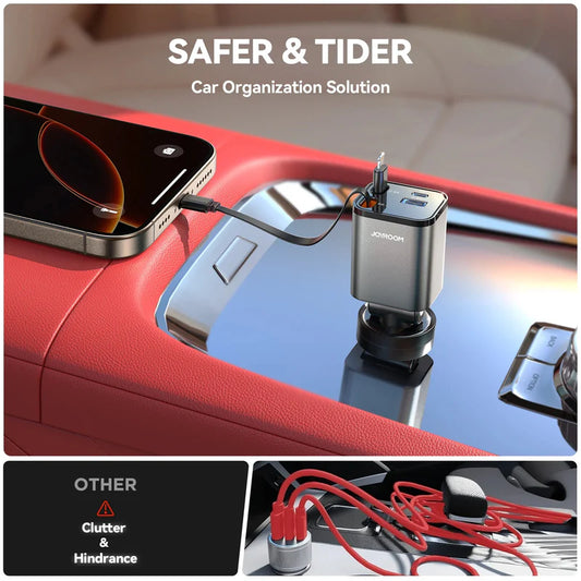 Joyroom 65W 4-in-1 Retractable Cable Car Charger
