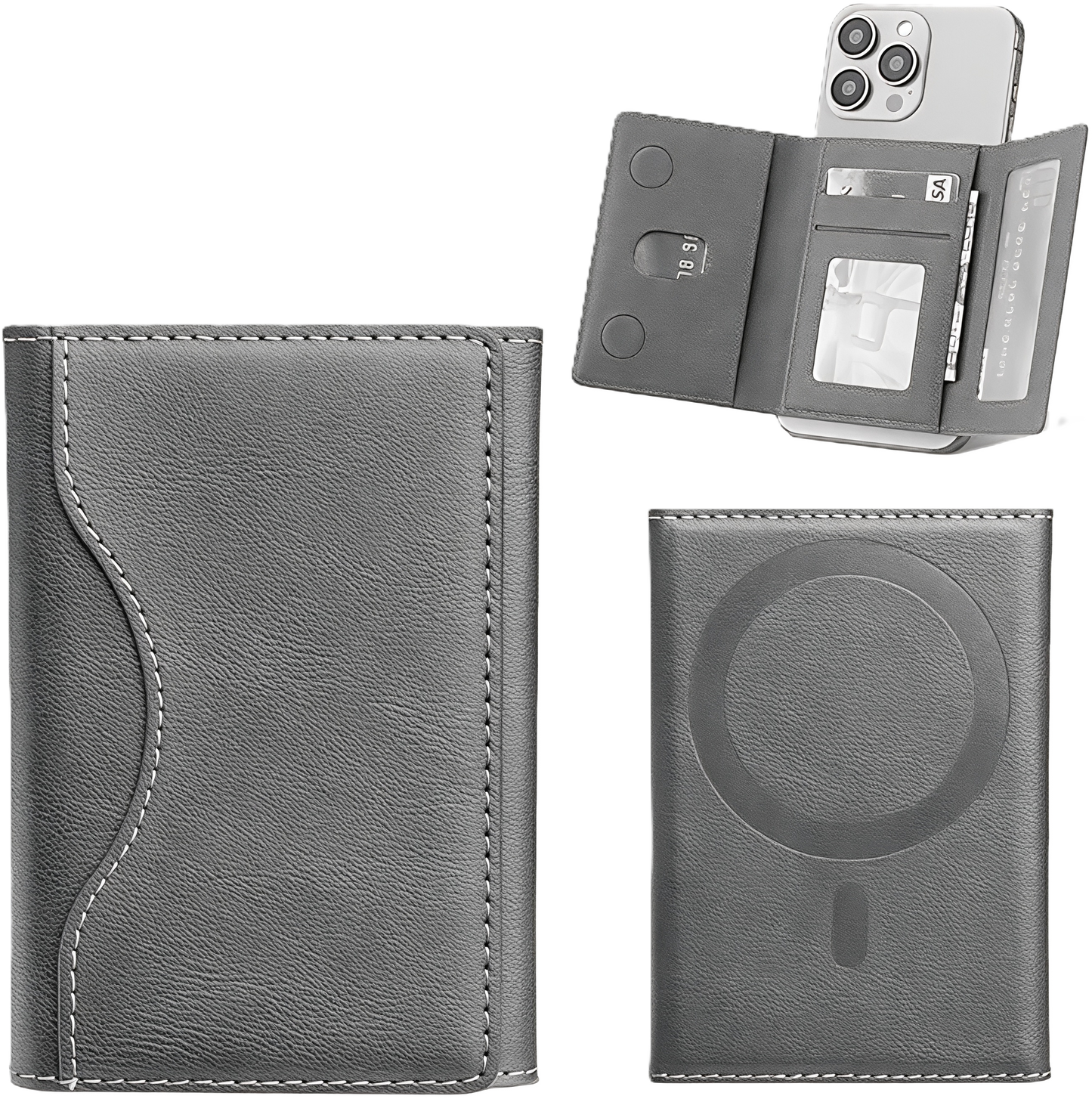 Magnetic Leather Wallet Stylish Trifold Compatible with all iPhone and any magsafe case , Luxury Design, Slim Stylish Leather Case Easy to Carry