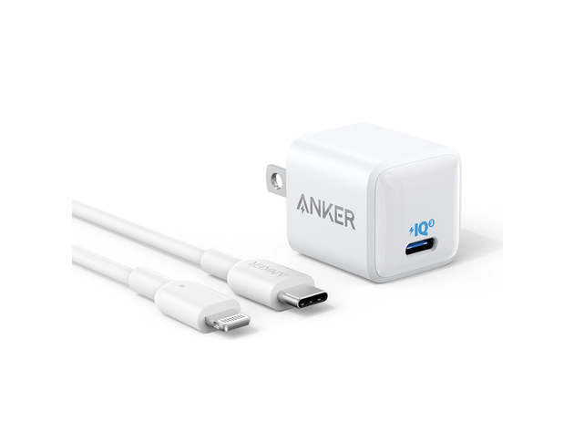 Anker B2149 20W USB-C Fast Charger with Foldable Plug + USB-C to Lighting Cable – Compact Power Adapter