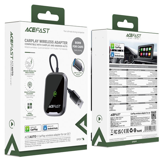 ACEFAST QC1 USB-A and Type-C Wireless Carplay and Android Auto