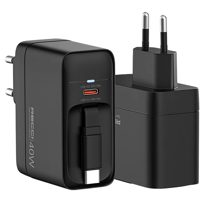 Recci Wall Charger 40W Stretchable Cable Rc102E for Iphone 17 Pro and 17 Pro max